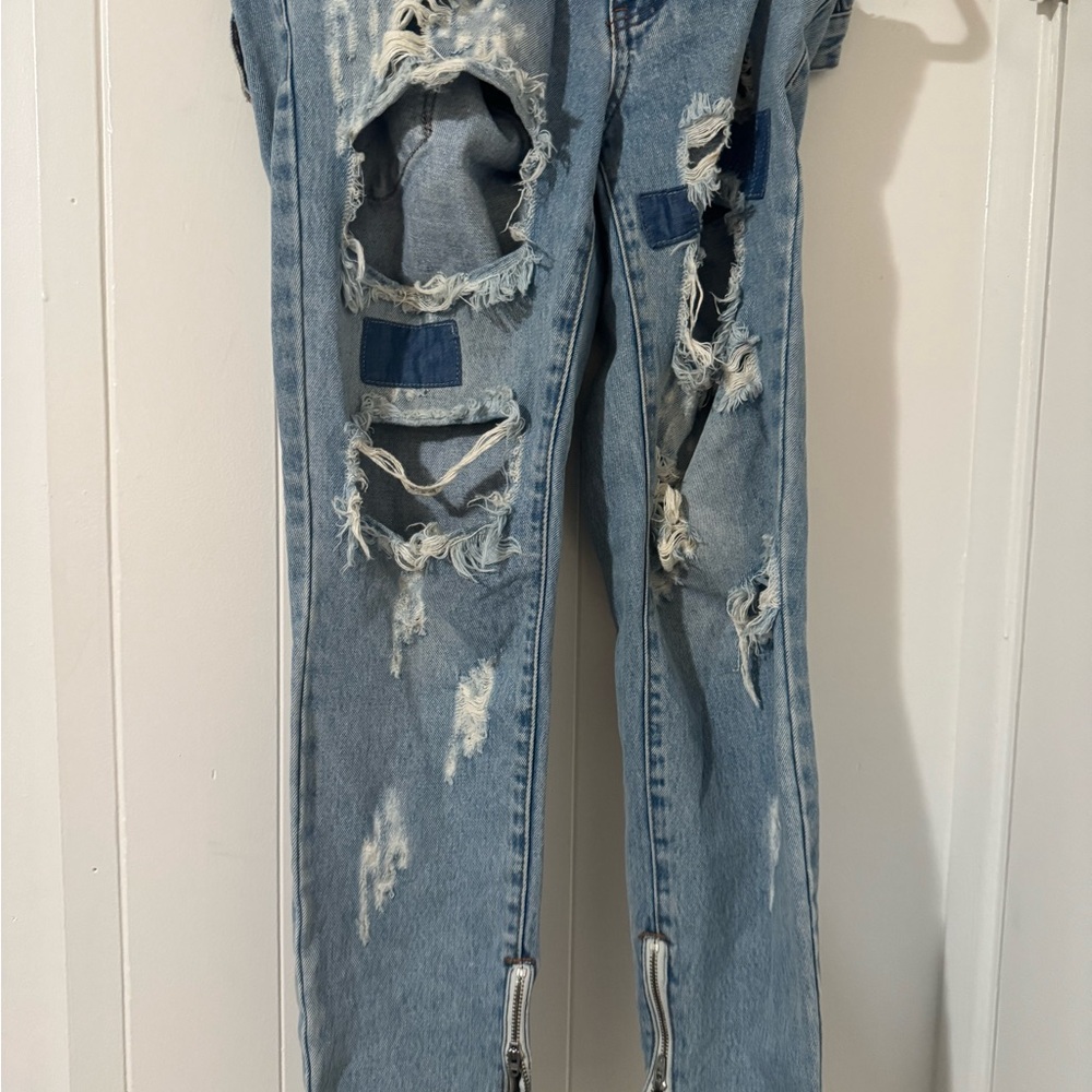 One Teaspoon Distressed Blue Boyfriend Jeans